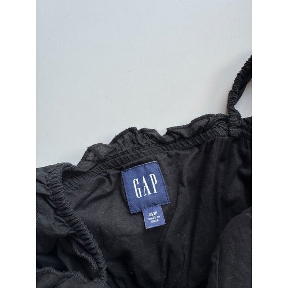 GAP Black Cotton Eyelet Voile Button Front Ruffle Hem A-Line Midi Dress, Size XS - Picture 11 of 14